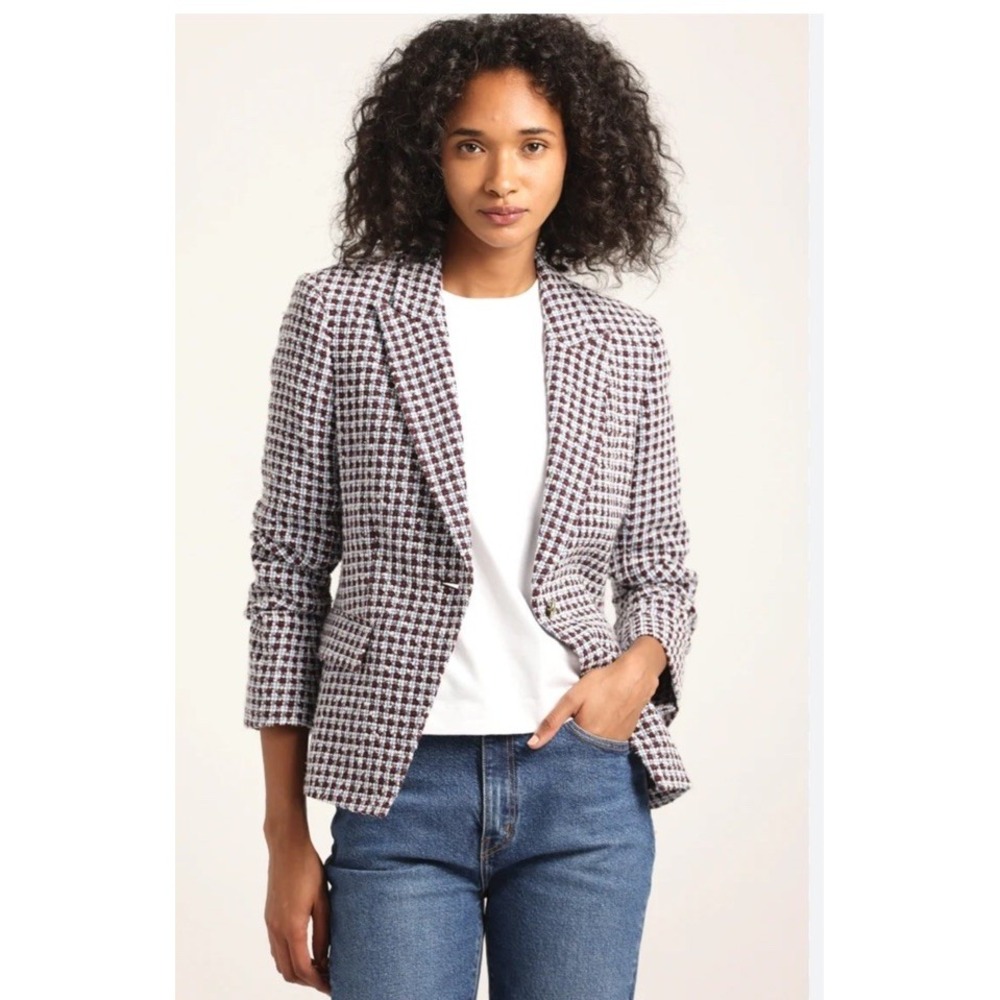 Derek Lam 10 Crosby Womens 00 Houndstooth Blazer Black White Ruched TR92205HT